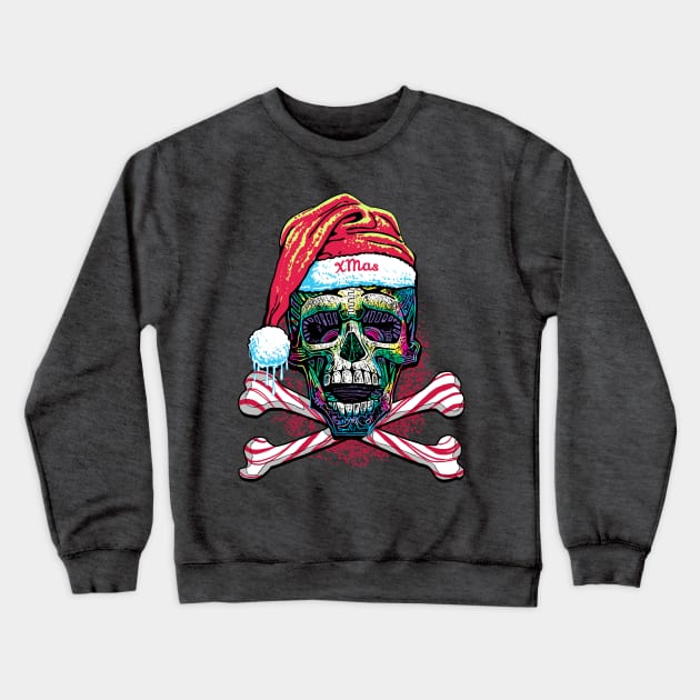 XMas Skull and Cross Bones Candy Cane Style Crewneck Sweatshirt by Mudge
